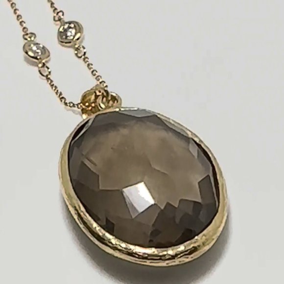 2PCS-BROWN TOPAZ QUART CRYSTAL PENDANT W/CZ 1/8" NECKLACE-VERMEIL (.925 BASE) - Picture 1 of 4